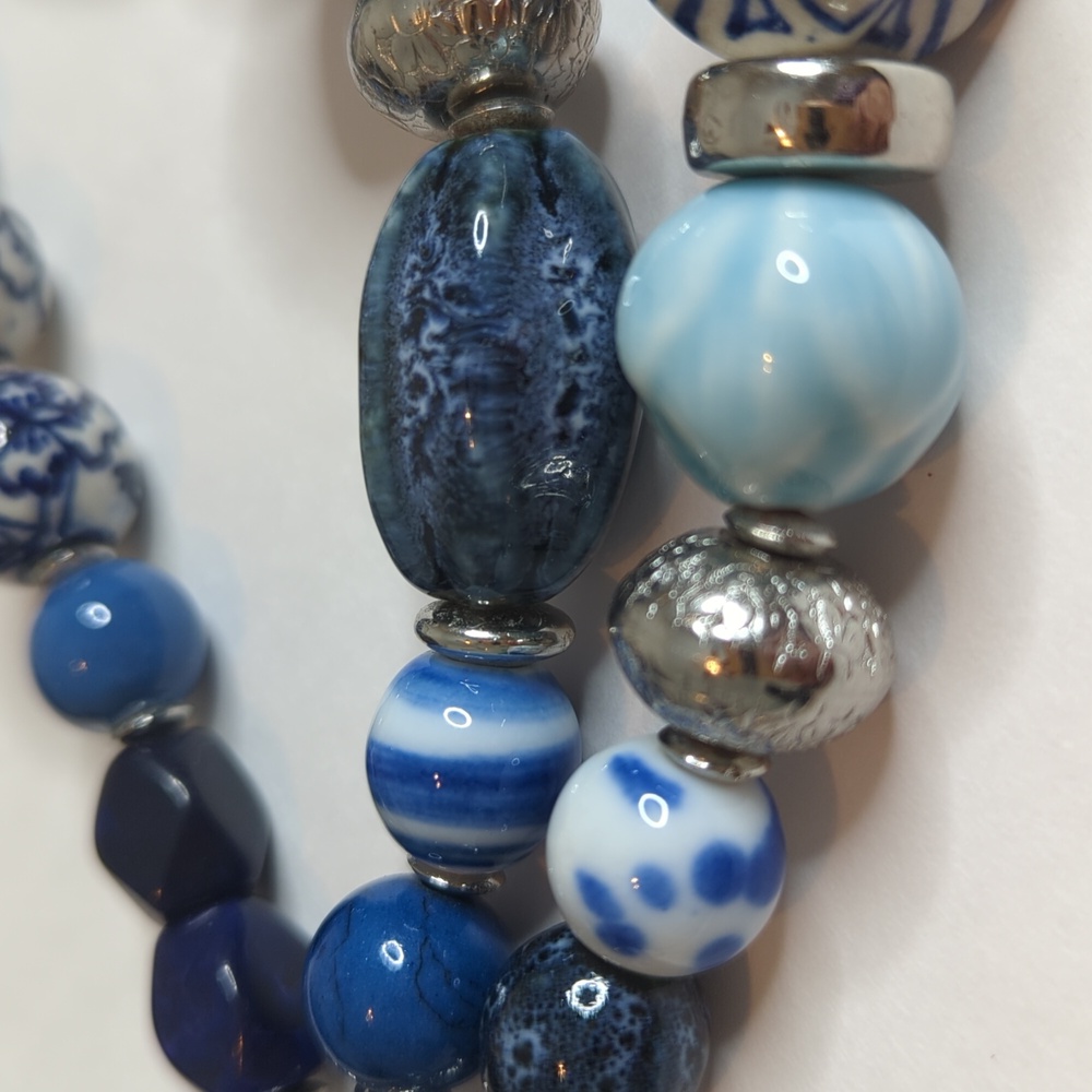 Handcrafted Blue Bead Statement Necklace - Picture 9 of 13